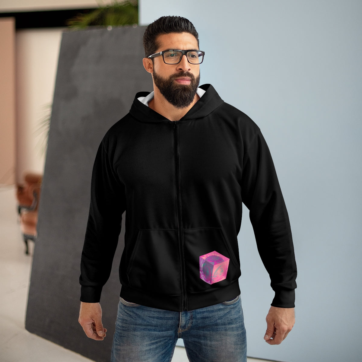 Flowersquare pink Unisex zip hoodie